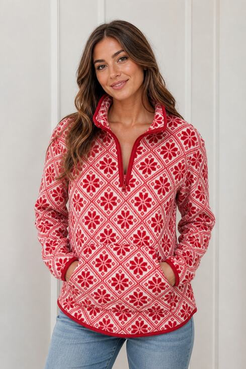 Style&Co. Sweaters - Style & Co. Red and White Patterned Fleece Pullover M